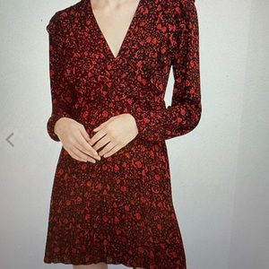 Express Floral Ruffle Front Pleated V-Neck Dress